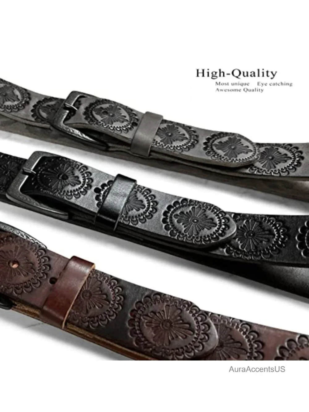 Western Tooled Full Grain Genuine Leather Belt 1.5